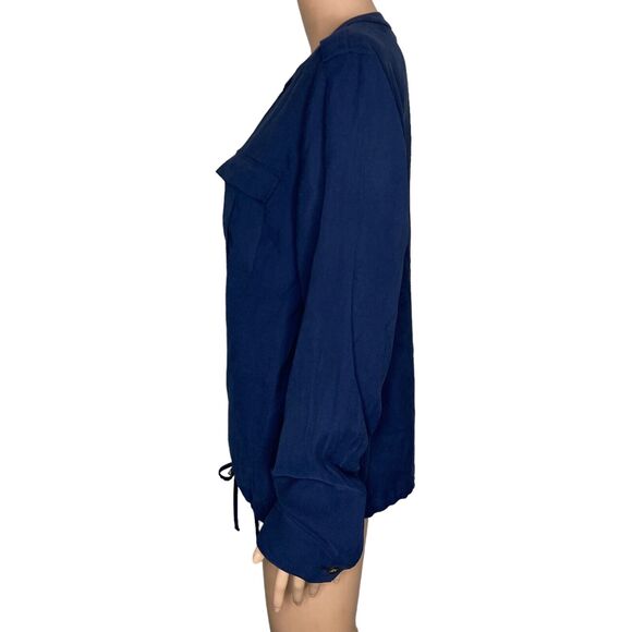 J Jill Jacket Womens Large Blue Zip Front Pockets Linen Blend Drawstrings - Picture 8 of 9